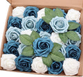 J-Rijzen Artificial Flowers 25PCS Real Looking White & Dusty Blue Shades Fake Roses with Stem for DIY Wedding Bouquets Centerpieces Baby Shower Party Home Decorations Home & Garden > Decor > Seasonal & Holiday Decorations J-Rijzen White & Dusty Blue Shades 3"/50pcs 