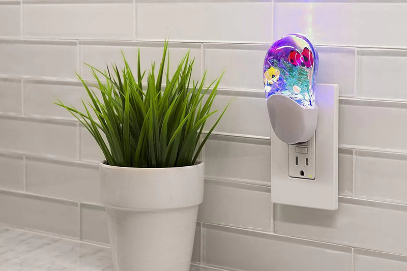 Jasco Tropical Aqualites LED Night, Plug-In, Color Changing, Light Sensing, Auto On/Off, Energy Efficient, Features Soothing Oceanic Image of Coral Reef and Clown Fish, 10908