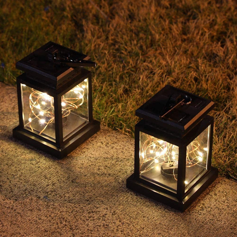 JHY DESIGN Set of 2 Solar Lantern Lights Outdoor Waterproof Solar Powered Table Lamp Hanging Lighting with Warm LED Fairy String Lights for Patio Garden Landscape Decoration Yard Lawn（With Clamp） Home & Garden > Lighting > Lamps JHY DESIGN   