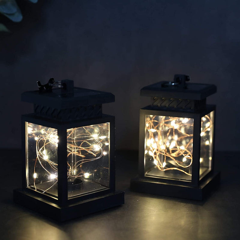 JHY DESIGN Set of 2 Solar Lantern Lights Outdoor Waterproof Solar Powered Table Lamp Hanging Lighting with Warm LED Fairy String Lights for Patio Garden Landscape Decoration Yard Lawn（With Clamp） Home & Garden > Lighting > Lamps JHY DESIGN   
