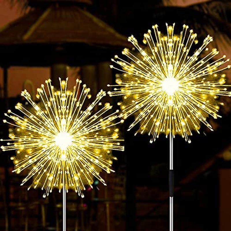 Jjgoo Outdoor Solar Garden Lights, 2 Pack 120 Leds 2 Lighting Modes Waterproof Fireworks Light for Outdoor Patio Walkway Pathway Decorative - Warm White Home & Garden > Lighting > Light Ropes & Strings JJGoo Warm White 2 Pack 150 LEDs 