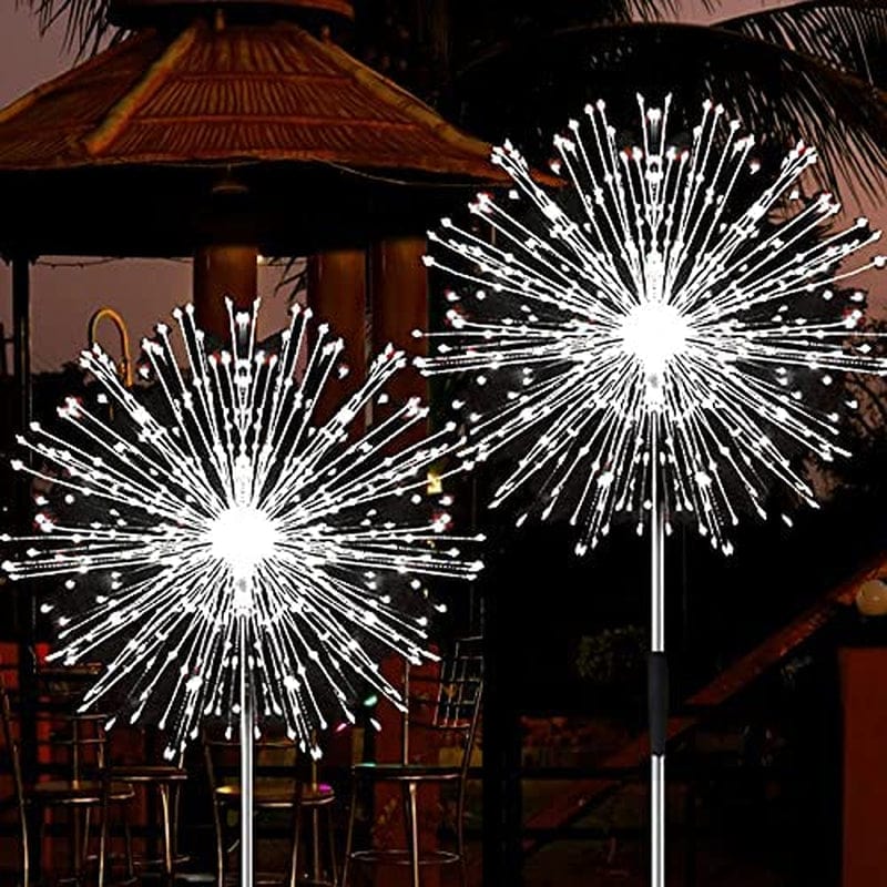 Jjgoo Outdoor Solar Garden Lights, 2 Pack 120 Leds 2 Lighting Modes Waterproof Fireworks Light for Outdoor Patio Walkway Pathway Decorative - Warm White Home & Garden > Lighting > Light Ropes & Strings JJGoo Cool White 2 Pack 150 LEDs 