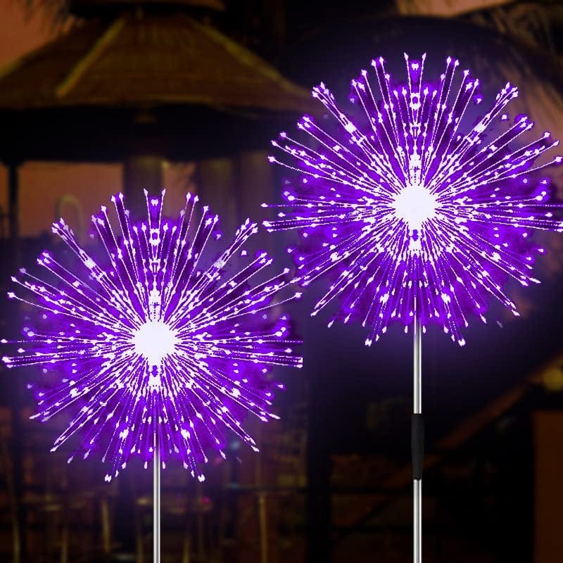 Jjgoo Outdoor Solar Garden Lights, 2 Pack 120 Leds 2 Lighting Modes Waterproof Fireworks Light for Outdoor Patio Walkway Pathway Decorative - Warm White Home & Garden > Lighting > Light Ropes & Strings JJGoo Purple 2 Pack 180 LEDs 