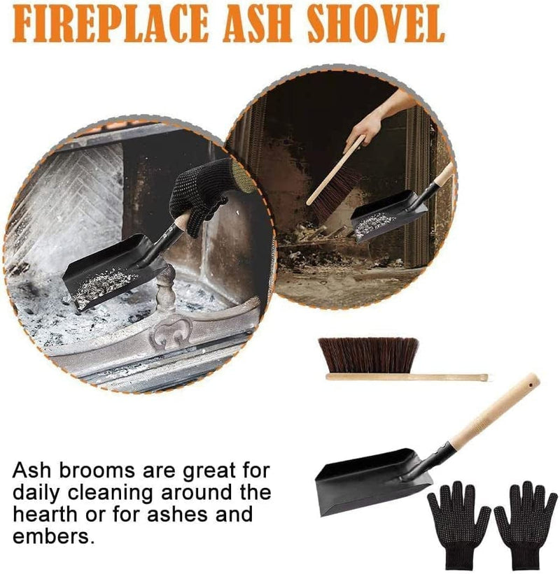 Jkapagzy Fireplace Ash Shovel and Brush with Silicone Gloves for Fireplace Cleaning Home Appliance Tool Cleaner Kit Fireplace Garden
