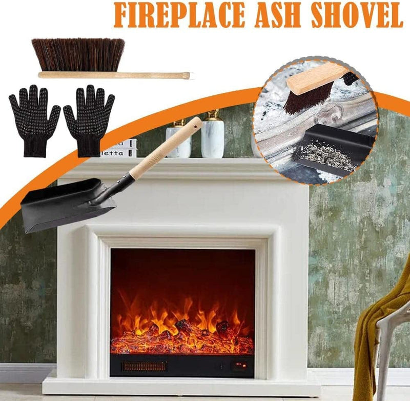 Jkapagzy Fireplace Ash Shovel and Brush with Silicone Gloves for Fireplace Cleaning Home Appliance Tool Cleaner Kit Fireplace Garden