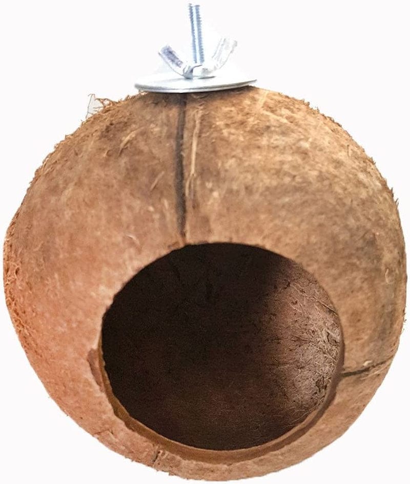 JKRED Pet Accessories Natural Coconut Shell Bird Nest House Hut Cage Feeder Pet Parrot Toy JKR191 (Browm, One Size)