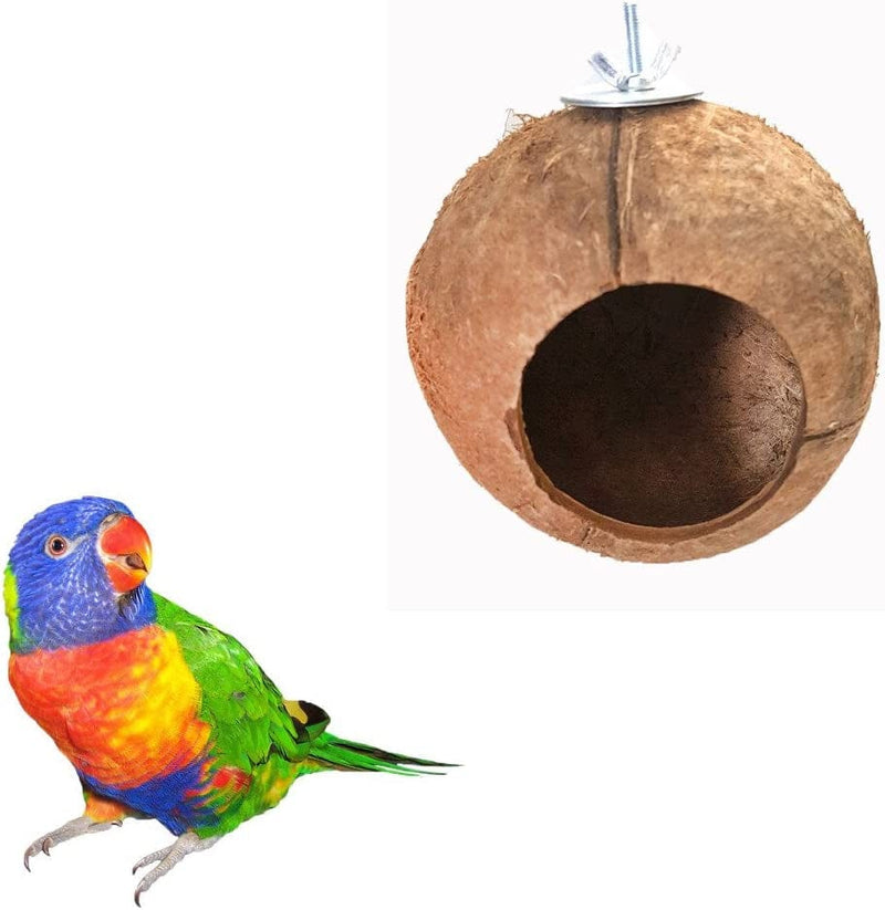 JKRED Pet Accessories Natural Coconut Shell Bird Nest House Hut Cage Feeder Pet Parrot Toy JKR191 (Browm, One Size)