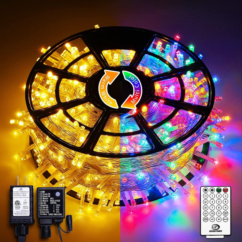 JMEXSUSS 168FT 600 LED Christmas Lights Outdoor Waterproof 8 Modes Indoor Christmas String Lights Warm White Christmas Tree Lights Plug in for Room Bedroom Wedding Party Holiday Decorations Home & Garden > Lighting > Light Ropes & Strings JMEXSUSS Warm White to Multicolor 600 