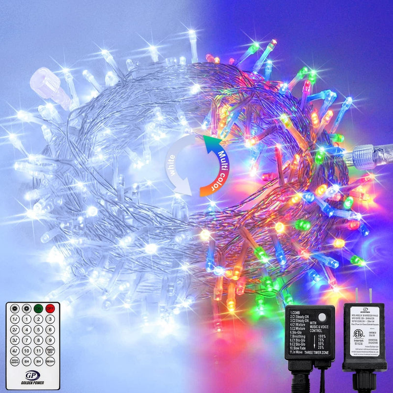 JMEXSUSS 33Ft 100 LED Warm White Christmas Lights Indoor, 8 Modes Clear Wire String Lights Indoor, Plug-In Christmas String Lights Outdoor Waterproof for Christmas Decorations Indoor, Wedding, Party Home & Garden > Lighting > Light Ropes & Strings JMEXSUSS White to Multicolor  