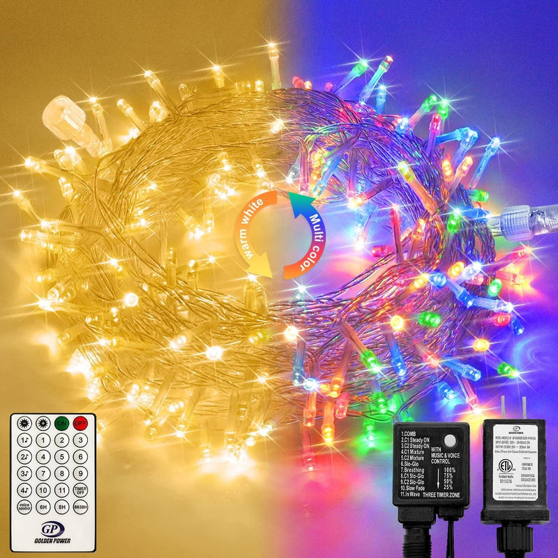 JMEXSUSS 33Ft 100 LED Warm White Christmas Lights Indoor, 8 Modes Clear Wire String Lights Indoor, Plug-In Christmas String Lights Outdoor Waterproof for Christmas Decorations Indoor, Wedding, Party Home & Garden > Lighting > Light Ropes & Strings JMEXSUSS Warm White to Multicolor  