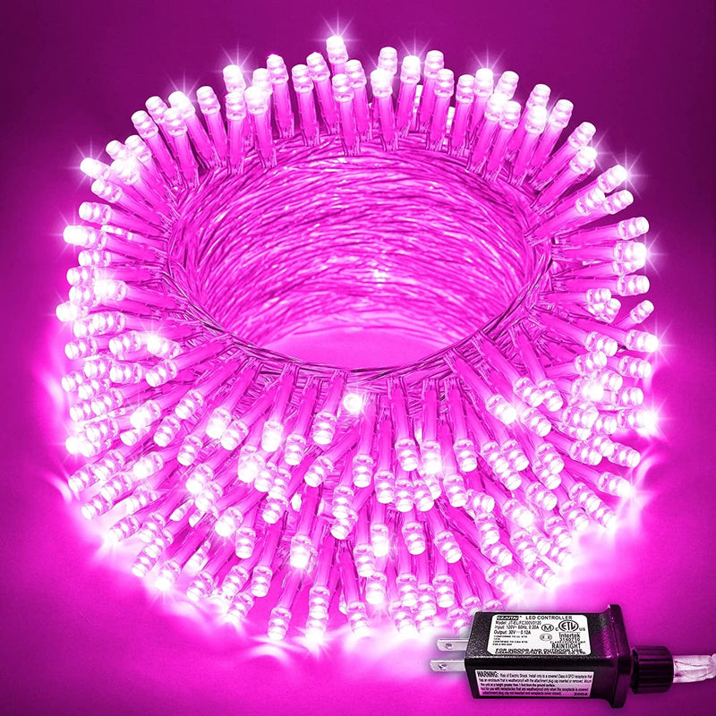 JMEXSUSS 66Ft 200 LED Christmas String Lights Indoor Outdoor Waterproof, Warm White Christmas Lights Clear Wire, 8 Modes Twinkle Lights Plug in for Tree Room Bedroom Wedding Christmas Decorations Home & Garden > Lighting > Light Ropes & Strings Linhai Exsuss Light&Decor Co.,Ltd Pink  