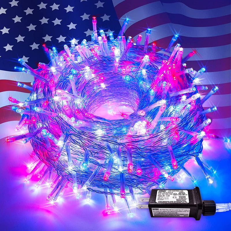 JMEXSUSS 66Ft 200 LED Christmas String Lights Indoor Outdoor Waterproof, Warm White Christmas Lights Clear Wire, 8 Modes Twinkle Lights Plug in for Tree Room Bedroom Wedding Christmas Decorations Home & Garden > Lighting > Light Ropes & Strings Linhai Exsuss Light&Decor Co.,Ltd Red White Blue  