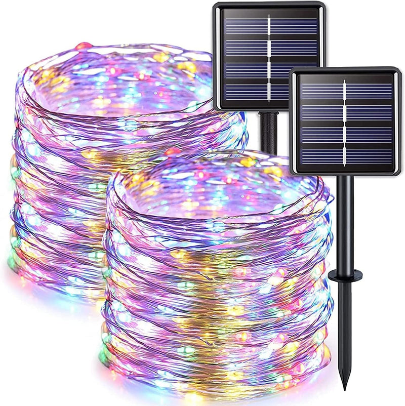 JMEXSUSS White Solar String Lights Outdoor Waterproof, 2 Pack 33Ft 100 LED Solar Christmas Lights Outdoor,8 Modes Copper Wire Solar Fairy Lights for Christmas Tree Xmas Garden outside Decorations Home & Garden > Lighting > Light Ropes & Strings JMEXSUSS Multicolor 2 Pack-100LED 