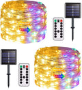 JMEXSUSS White Solar String Lights Outdoor Waterproof, 2 Pack 33Ft 100 LED Solar Christmas Lights Outdoor,8 Modes Copper Wire Solar Fairy Lights for Christmas Tree Xmas Garden outside Decorations Home & Garden > Lighting > Light Ropes & Strings JMEXSUSS Warm White and Multi-colored 2 Pack-100LED 