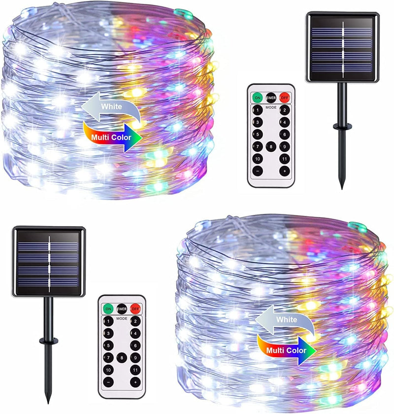 JMEXSUSS White Solar String Lights Outdoor Waterproof, 2 Pack 33Ft 100 LED Solar Christmas Lights Outdoor,8 Modes Copper Wire Solar Fairy Lights for Christmas Tree Xmas Garden outside Decorations Home & Garden > Lighting > Light Ropes & Strings JMEXSUSS White and Multi-colored 2 Pack-100LED 