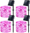 JMEXSUSS White Solar String Lights Outdoor Waterproof, 2 Pack 33Ft 100 LED Solar Christmas Lights Outdoor,8 Modes Copper Wire Solar Fairy Lights for Christmas Tree Xmas Garden outside Decorations Home & Garden > Lighting > Light Ropes & Strings JMEXSUSS Pink 4 Pack-100LED 