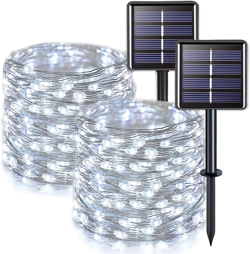 JMEXSUSS White Solar String Lights Outdoor Waterproof, 2 Pack 33Ft 100 LED Solar Christmas Lights Outdoor,8 Modes Copper Wire Solar Fairy Lights for Christmas Tree Xmas Garden outside Decorations Home & Garden > Lighting > Light Ropes & Strings JMEXSUSS White 2 Pack-100LED 