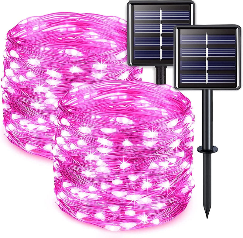 JMEXSUSS White Solar String Lights Outdoor Waterproof, 2 Pack 33Ft 100 LED Solar Christmas Lights Outdoor,8 Modes Copper Wire Solar Fairy Lights for Christmas Tree Xmas Garden outside Decorations Home & Garden > Lighting > Light Ropes & Strings JMEXSUSS Pink 2 Pack-100LED 