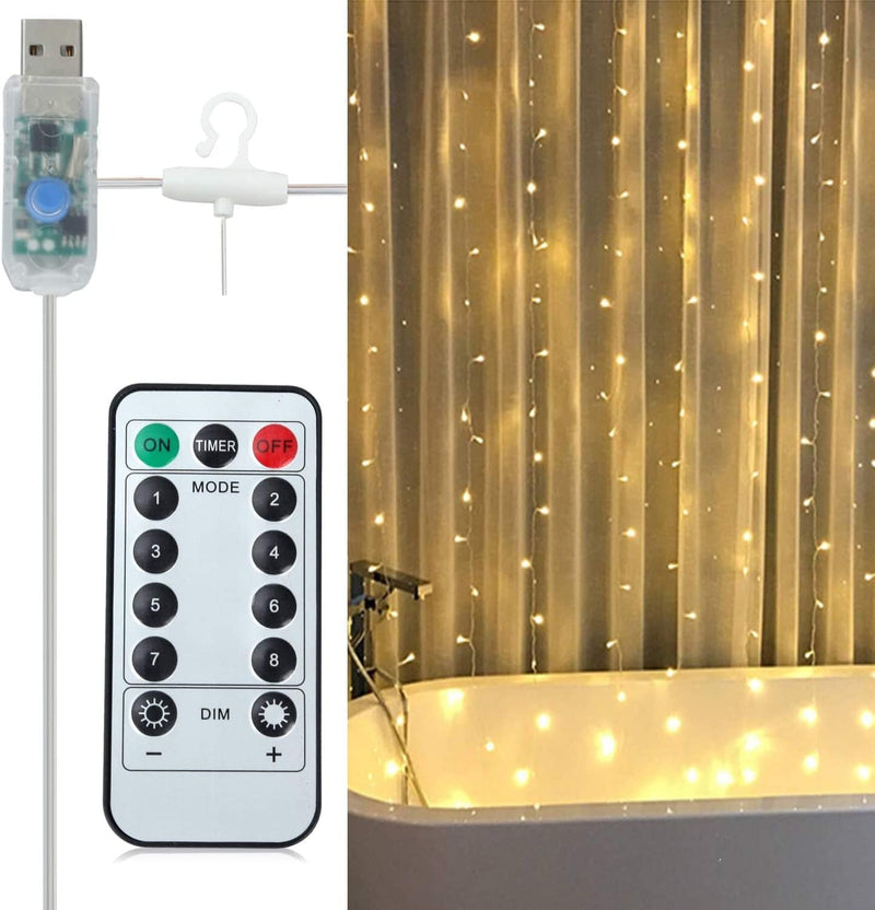 JMTGNSEP Curtain Light 300 LED Fairy String Light 8 Modes Control Decoration for Bedroom Window Wedding Party Home Garden Outdoor Indoor,Ip65 Water Proof,Usb Operated (9.8Ft X 9.8Ft, Warm White) Home & Garden > Lighting > Light Ropes & Strings JMTGNSEP   