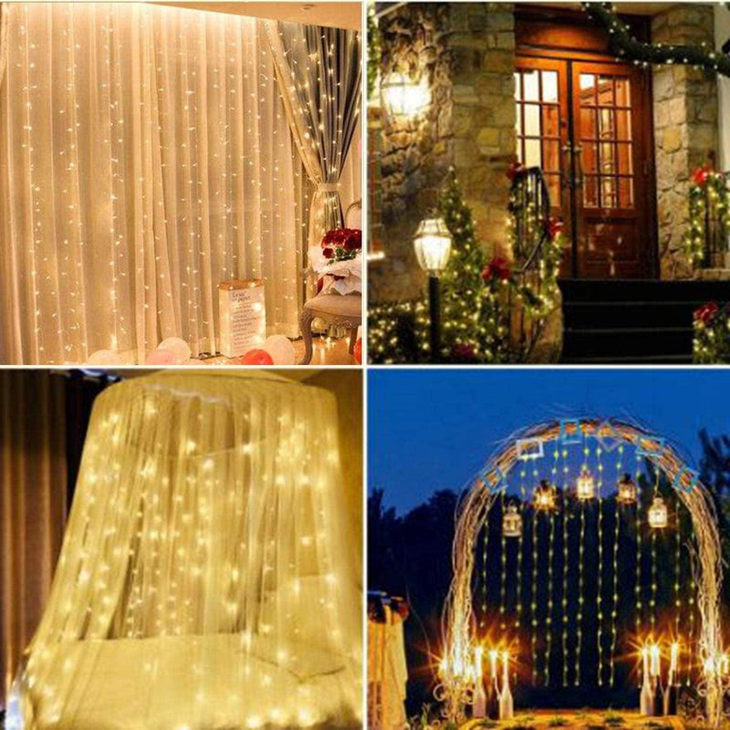 JMTGNSEP Curtain Light 300 LED Fairy String Light 8 Modes Control Decoration for Bedroom Window Wedding Party Home Garden Outdoor Indoor,Ip65 Water Proof,Usb Operated (9.8Ft X 9.8Ft, Warm White) Home & Garden > Lighting > Light Ropes & Strings JMTGNSEP   