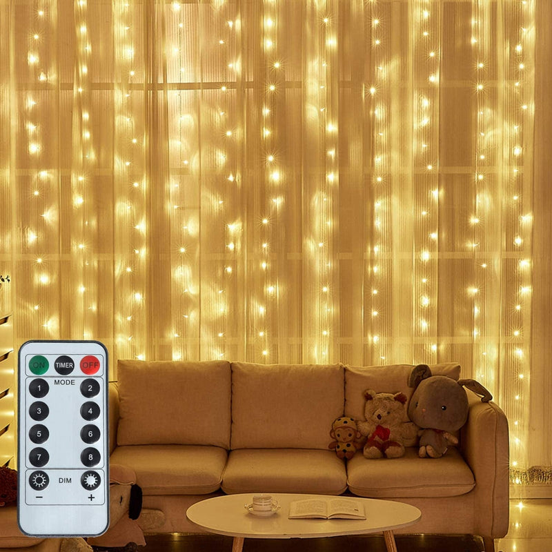 JMTGNSEP LED String Light 300 LED Lights 8 Modes Control Decoration USB Powered Waterproof Lights for Curtain Christmas Bedroom Party Wedding Home Garden1(9.8Ft X 9.8Ft ，Warm White) 1 Home & Garden > Lighting > Light Ropes & Strings JMTGNSEP   