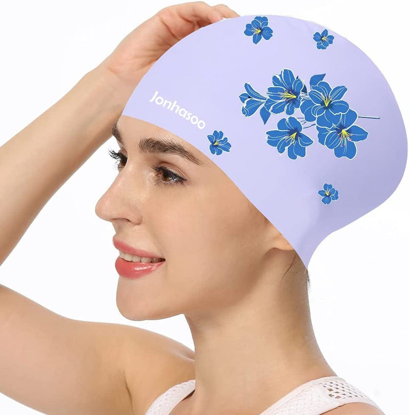 Jonhasoo Swim Cap for Braids and Dreadlocks,Comfortable Extra Large Swimming Cap for Women with Flower Printed Sporting Goods > Outdoor Recreation > Boating & Water Sports > Swimming > Swim Caps LEHE Purple  