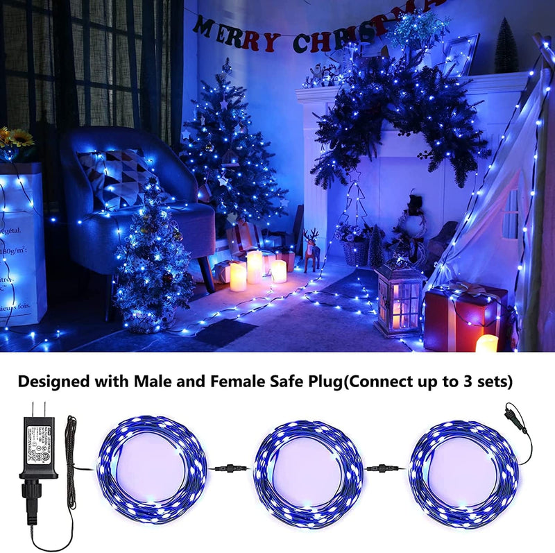 Joomer Blue Christmas Lights, 66Ft 200 LED String Lights, 8 Modes Timer Plugin Indoor Outdoor Fairy Twinkle Lights for Home,Garden,Trees, Christmas Decorations