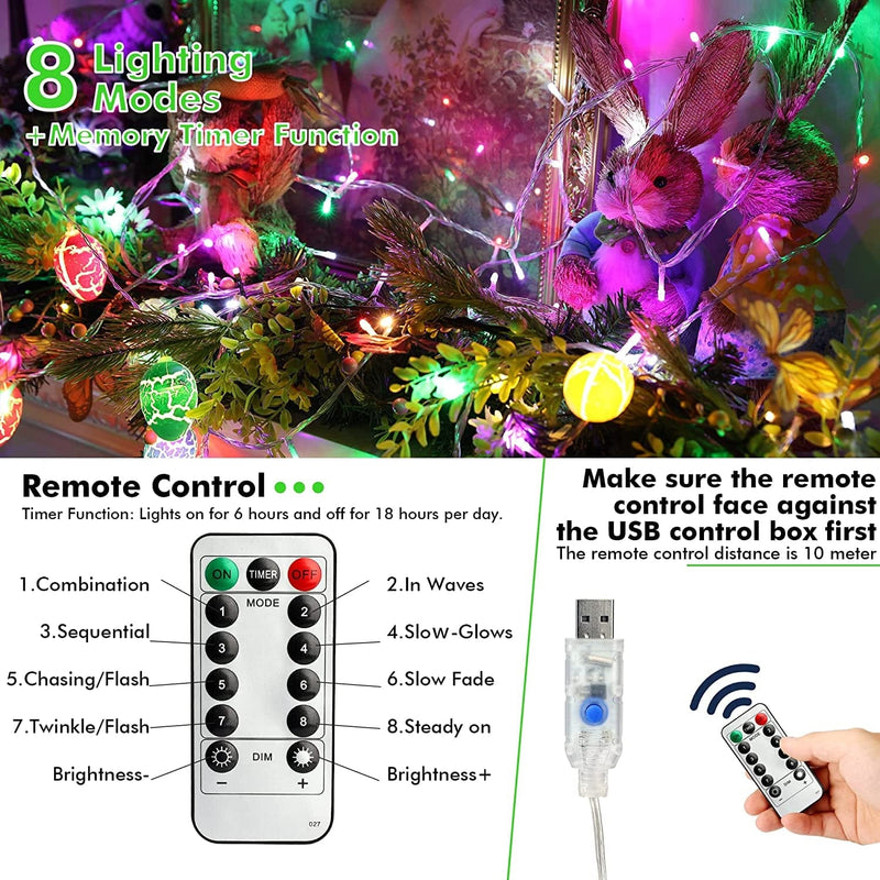 Joomer Easter Decorations Lights, 33Ft 100 LED Easter Pastel String Lights, USB Powered Indoor Fairy Lights Remote Control 8 Modes with Timer for Easter Decor Home & Garden > Decor > Seasonal & Holiday Decorations Joomer   