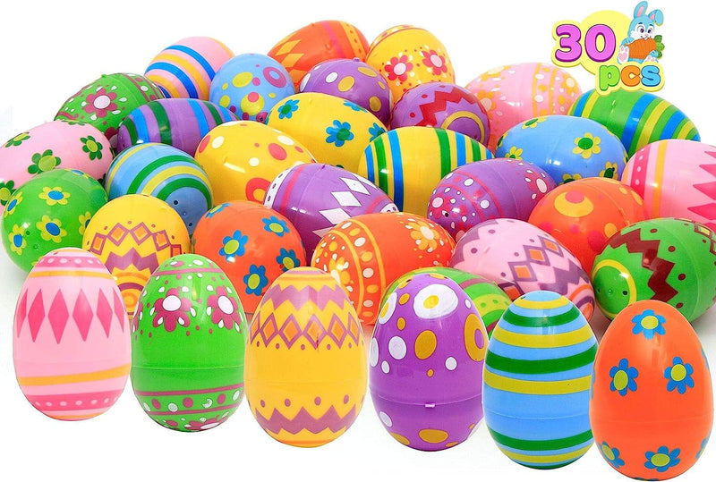 JOYIN 30 Pcs 3.15Inch Printed Jumbo Plastic Eggs for Easter Egg Hunt Event, Easter Basket Stuffers, Party Favor Goodie Bags, Scene and Decoration, School Parties Prizes, School Classroom Rewards