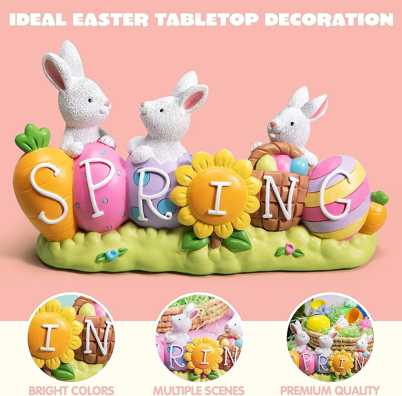 JOYIN Happy Easter Tabletop Decoration Easter Figurine Bunny and Egg Centerpiece Decoration for Easter Season