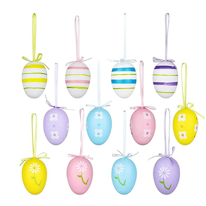 Jpgif 12Pcs Easter Decorations Eggs Hanging Ornaments Colorful for Easter Tree Basket Decor Party Favors Supplies Home Home & Garden > Decor > Seasonal & Holiday Decorations JPGIF   
