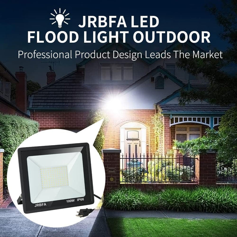 JRBFA 2 Pack 100W LED Flood Lights Outdoor, 10000Lm LED Work Light with Plug, 6500K Daylight White, IP66 Waterproof Exterior outside Floodlights for Backyard, Garage, Garden, Lawn Home & Garden > Lighting > Flood & Spot Lights JRBFA   