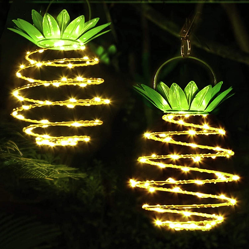 JSOT Solar Lanterns Outdoor Waterproof,2 Pack Hanging Pineapple Decorative Lights Outdoor Lamp for Backyard Porch Patio Table Yard Balcony Plants Teepee Lawn Pathway Tree 2 Modes Warm/Cool White