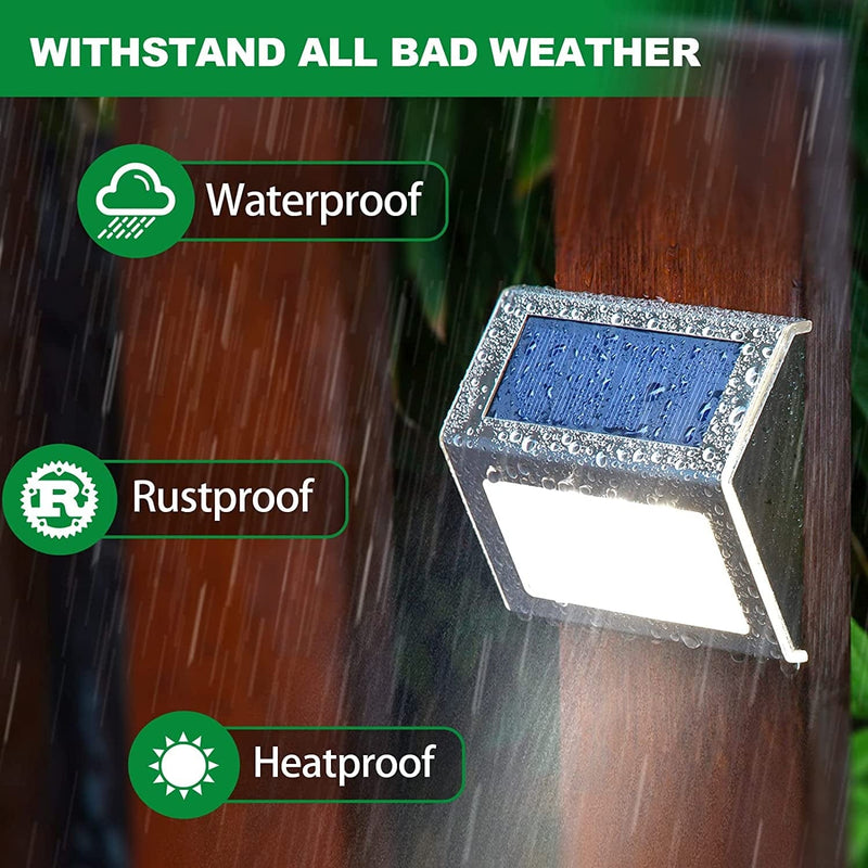 JSOT Solar Lights Outdoor for Deck,Waterproof Solar Garden Lights Decorative outside Lamp for Walkway,Fence Post,Backyard,Railing,Wall,Pool,Step,Stairs 8 Lights Cool White
