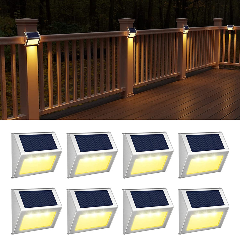 JSOT Solar Lights Outdoor for Deck,Waterproof Solar Garden Lights Decorative outside Lamp for Walkway,Fence Post,Backyard,Railing,Wall,Pool,Step,Stairs 8 Lights Cool White Home & Garden > Lighting > Lamps JSOT Warm White-8Pack  