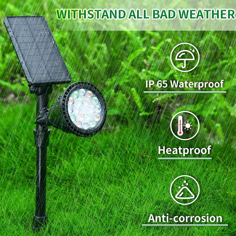 JSOT Solar Spot Lights Outdoor Waterproof Color Changing Spotlights, Solar Landscape Lighting with 9 Light Options Wall Lamp for Path Patio Yard Driveway Tree Flag Decoration 4 Pack