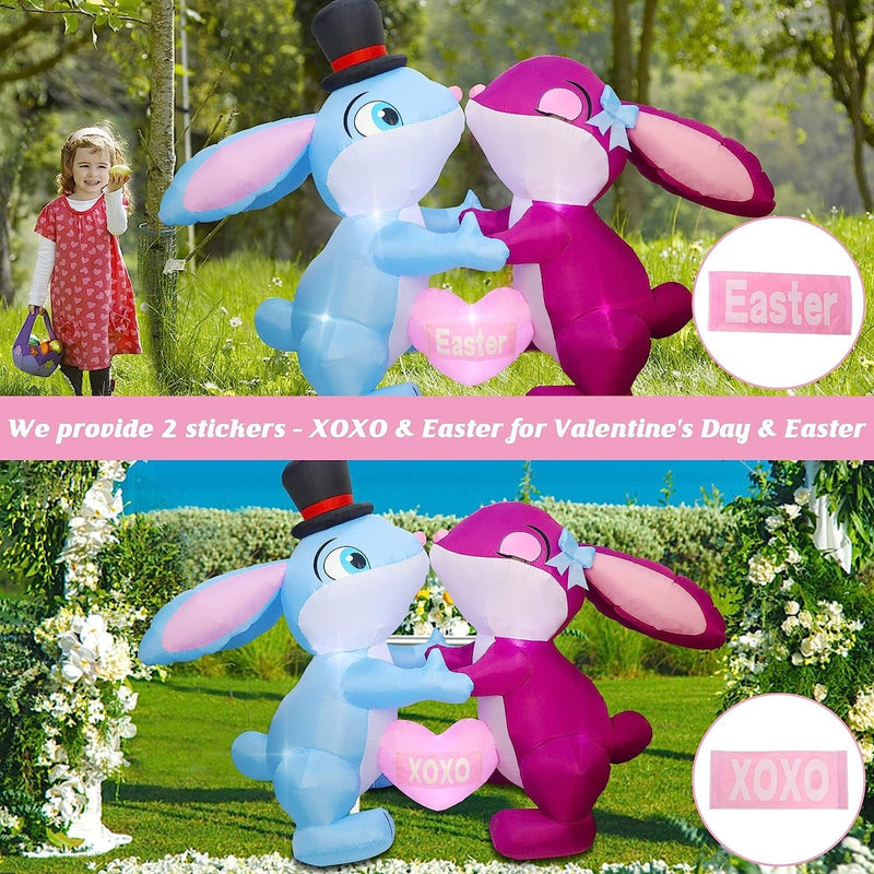 Juegoal Easter Inflatable Cute Bunny with Heart, 7.5Ft Long Lighted Blow Valentine Rabbit Couples with Lights, Indoor Outdoor Valentine'S Day Easter Xmas Decor, Light up Lawn Yard Garden Decorations Home & Garden > Decor > Seasonal & Holiday Decorations Taizhou Huangyan Yulong Arts&Crafts Co., Ltd   
