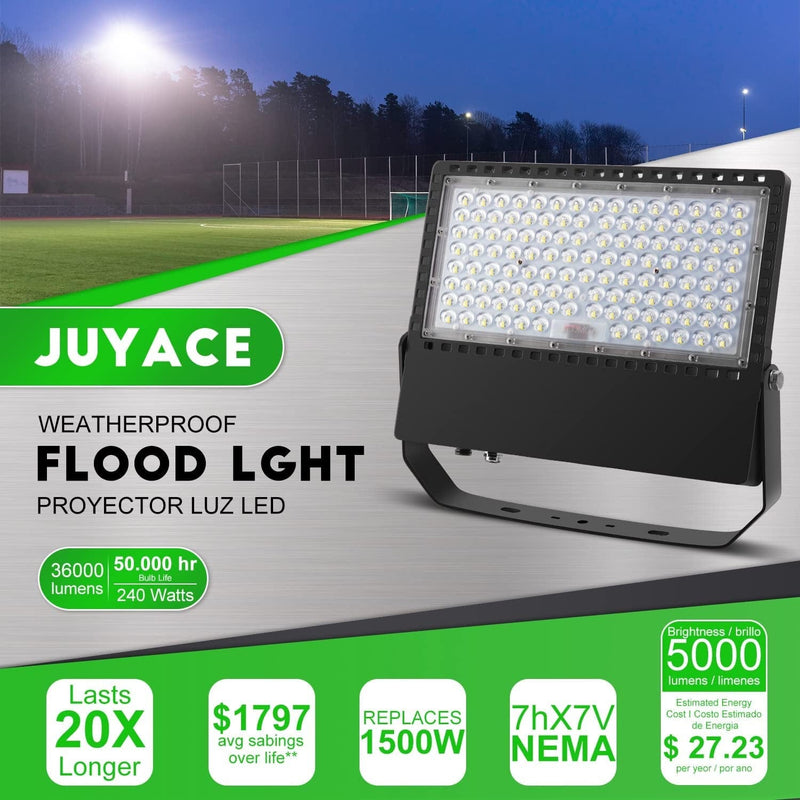 Juyace Led Stadium Flood Light Outdoor 36000Lm 1500W Equivalent Super Bright Commercial Area Lighting 100-277V 5000K Daylight IP65 Waterproof Arena Lights for Sport Fields and Courts. Home & Garden > Lighting > Flood & Spot Lights Juyace   