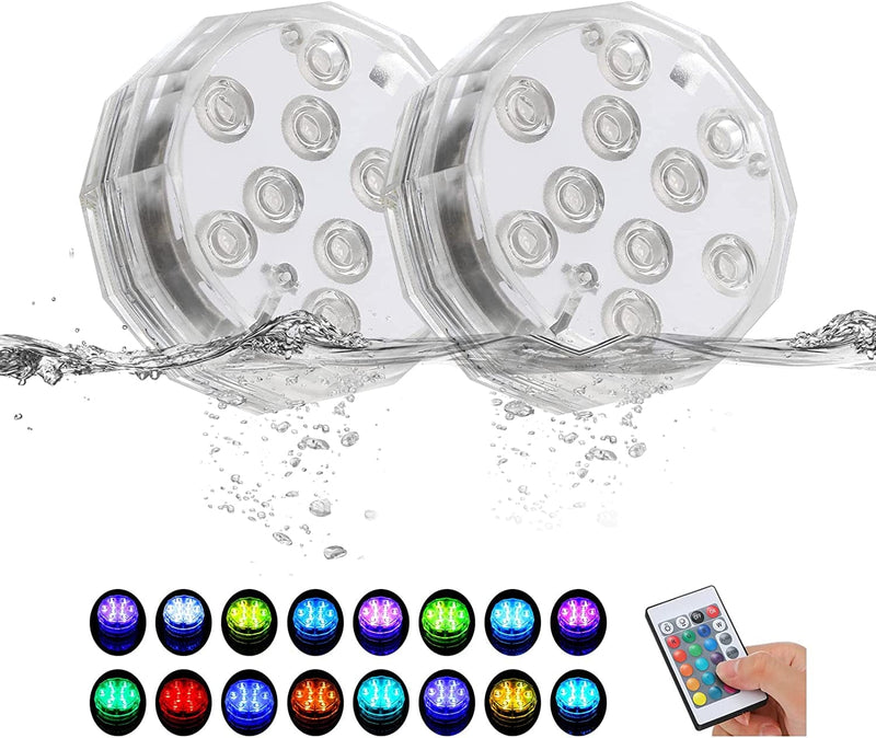 KAKISSUS Submersible LED Lights, Waterproof Hot Tub Lights Battery Operated Underwater Led Lights 16 Colors Changing Christmas Lights for Party Aquarium Camping Pool Bathtub 2-Pack Home & Garden > Pool & Spa > Pool & Spa Accessories KAKISSUS   