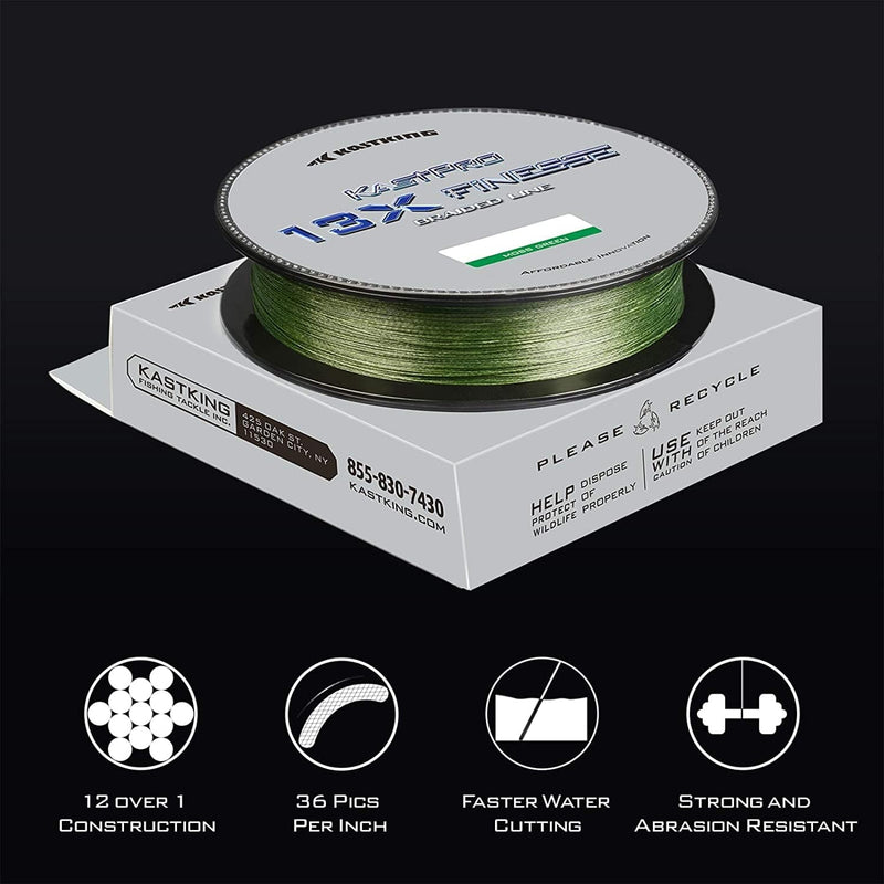 Kastking Kastpro 13X Finesse Braided Fishing Line, Extremely Thin, Sensitive Braid, Smooth, Long Casting Line for Spinning and Finesse Casting Presentations, Superior Knot Strength and Abrasion Resistant, 75% Thinner than Mono