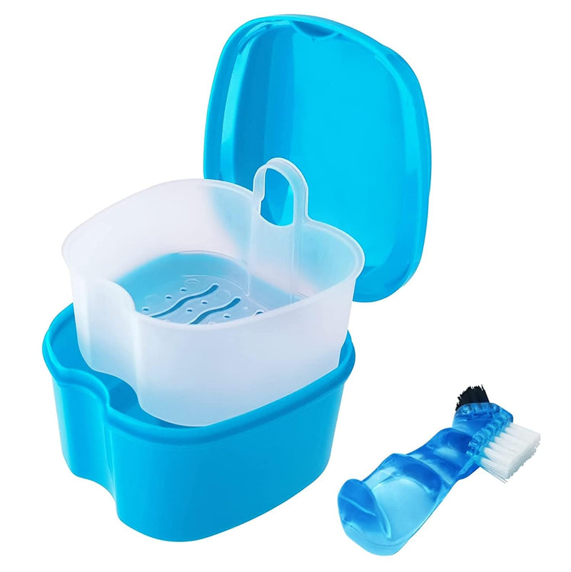 Keedolla Denture Cups for Soaking Dentures, Denture Cleaning Case Retainer Container Mouth Guard Bath Box Holder Case with Brush for Night Guard, Gum Shields and Dental Appliances Home & Garden > Household Supplies > Household Cleaning Supplies Keedolla Blue  