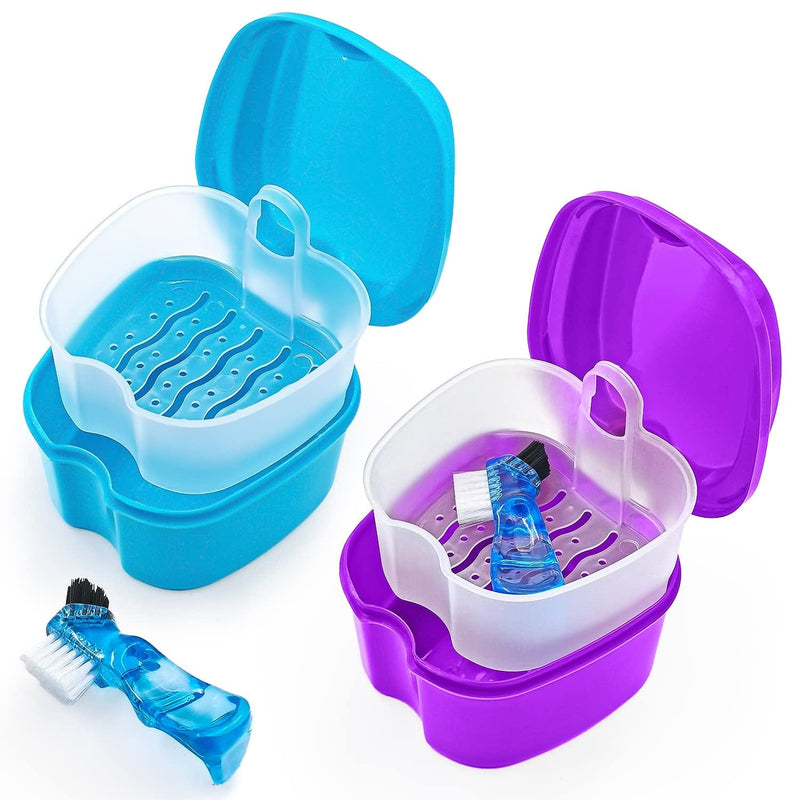 Keedolla Denture Cups for Soaking Dentures, Denture Cleaning Case Retainer Container Mouth Guard Bath Box Holder Case with Brush for Night Guard, Gum Shields and Dental Appliances Home & Garden > Household Supplies > Household Cleaning Supplies Keedolla Purple & Blue  