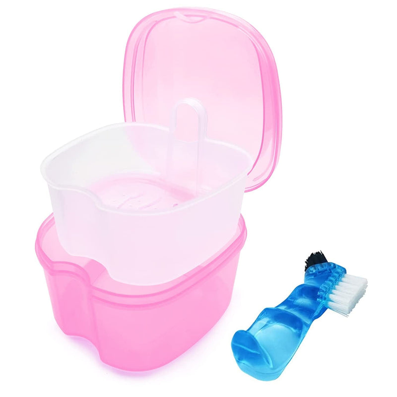 Keedolla Denture Cups for Soaking Dentures, Denture Cleaning Case Retainer Container Mouth Guard Bath Box Holder Case with Brush for Night Guard, Gum Shields and Dental Appliances Home & Garden > Household Supplies > Household Cleaning Supplies Keedolla Light Pink  