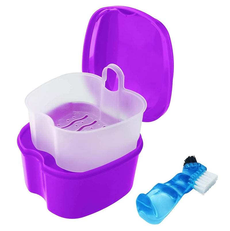 Keedolla Denture Cups for Soaking Dentures, Denture Cleaning Case Retainer Container Mouth Guard Bath Box Holder Case with Brush for Night Guard, Gum Shields and Dental Appliances Home & Garden > Household Supplies > Household Cleaning Supplies Keedolla Purple  