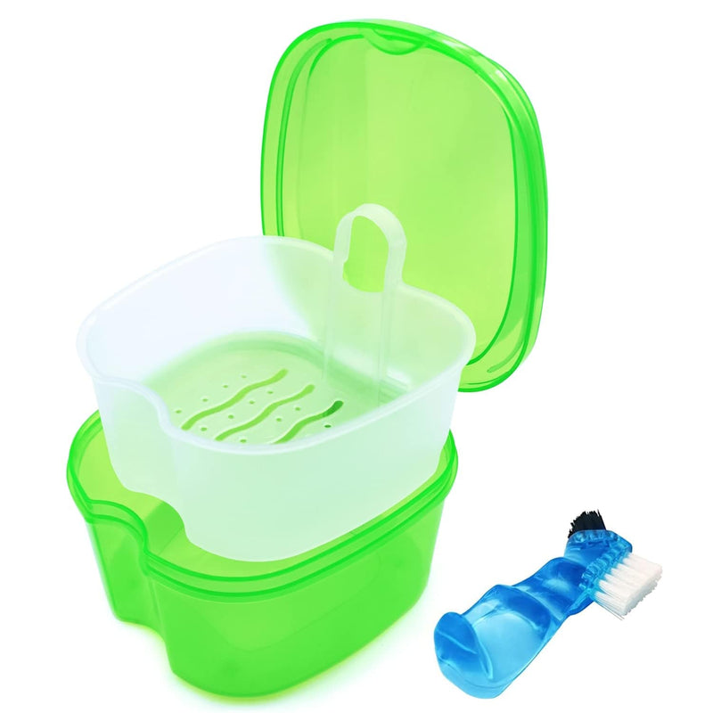 Keedolla Denture Cups for Soaking Dentures, Denture Cleaning Case Retainer Container Mouth Guard Bath Box Holder Case with Brush for Night Guard, Gum Shields and Dental Appliances Home & Garden > Household Supplies > Household Cleaning Supplies Keedolla Green  