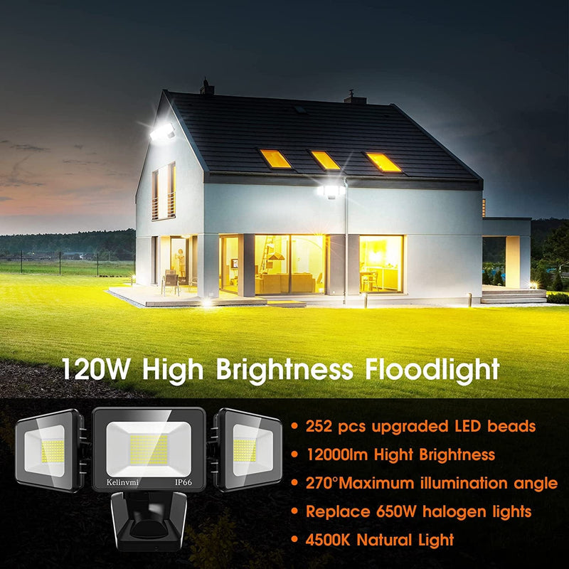 KELINVMI 120W LED Flood Light Outdoor, LED Outdoor Security Light, 12000Lm High Brightness with 4500K Natural Light, IP66 Waterproof All Aluminum Outdoor Floodlights (120W) Home & Garden > Lighting > Flood & Spot Lights kelinvmi   