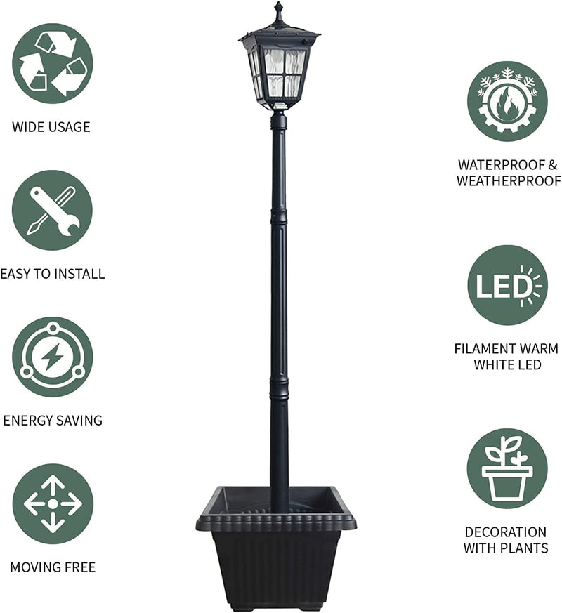 Kemeco ST4311AHP LED Cast Aluminum Solar Lamp Post Light with Planter for Outdoor Landscape Pathway Driveway Street Patio Garden Yard