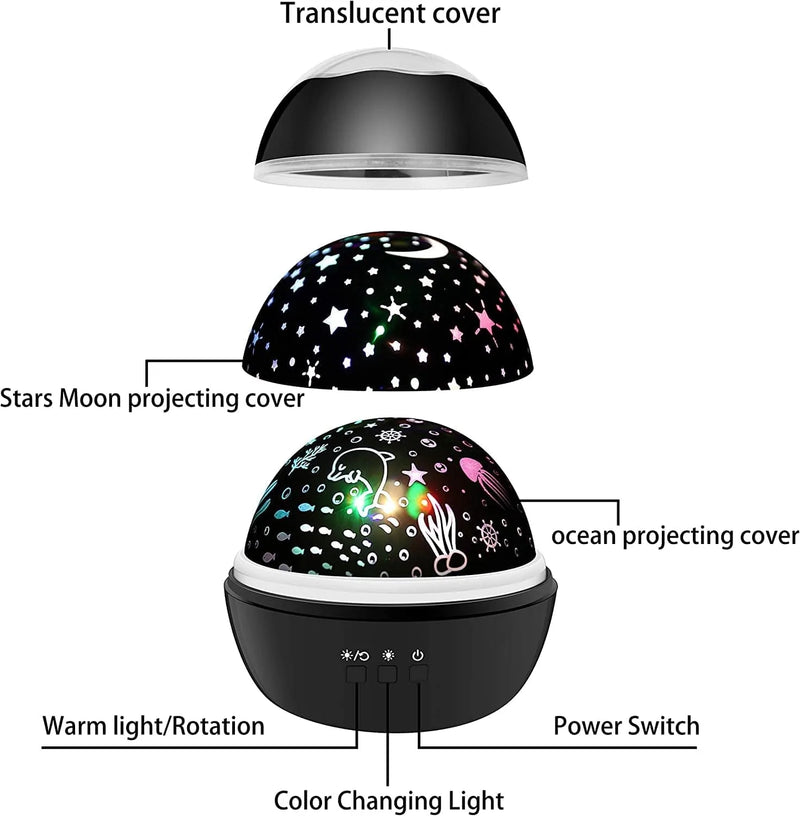 KEVAP Night Light for Kids,360° Rotating Starry Night Light Projector for Babys,Ocean Wave Projector for Kids Toddlers, Easter Birthday Gifts for Children,Boys Girls Bedroom Decor, Black