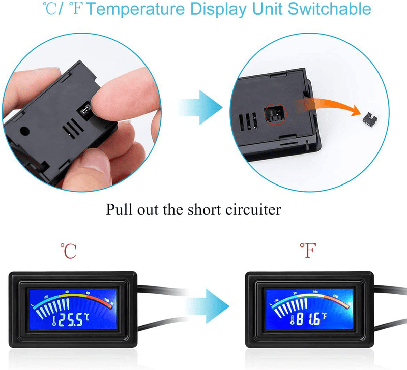 KEYNICE Digital Thermometer, Temperature Sensor USB Power Supply, Fahrenheit Degree and Degrees Celsius Color LCD Display, High Accurate-Black