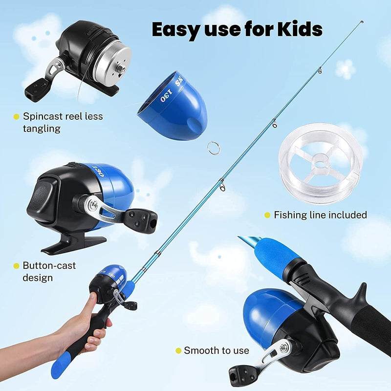 Kids Fishing Rod and Reel Combo, Telescopic Fishing Pole Children Starter Kit - with Fishing Gears, Tackle Box, Fishing Line, Reel and Travel Bag for Boys, Girls, Beginner, Youth Sporting Goods > Outdoor Recreation > Fishing > Fishing Rods Magreel   